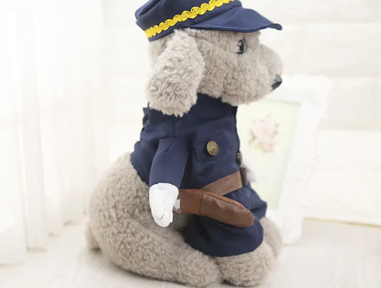 Whimsy Funny Pet Cat Dog Dress Uniform Suit Clothes + Hat The Police Cloth Set For Dog Cat