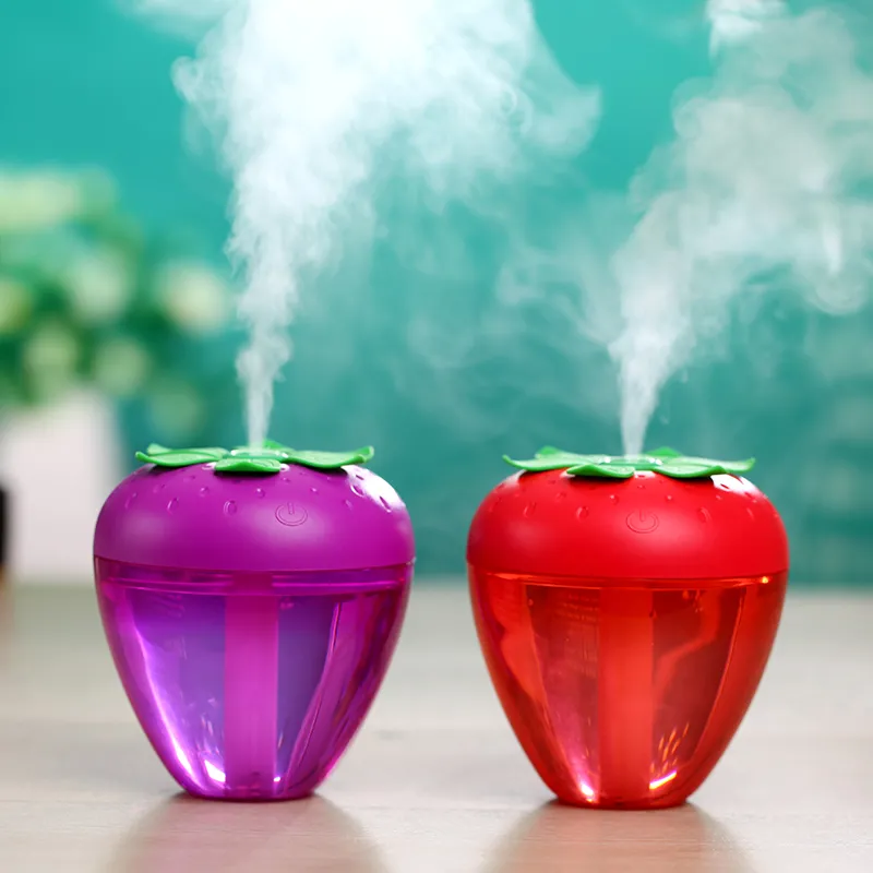 Diffusore di umidificatore di fragole carino 180ml per il diffusore di nebbia di casa della casa Fogger con la luce del LED Mini diffusore USB Regali creativi creativi