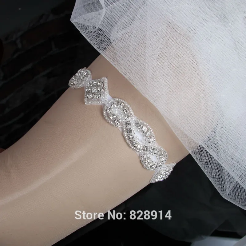 Liga nupcial de boda con cuentas de diamantes de imitación de lujo hecho a mano pedido Personal personalizado Garter219I