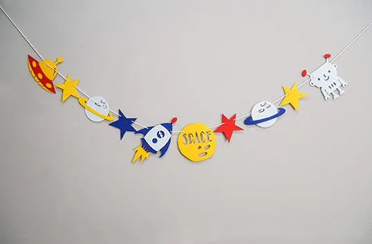 Led Robot Party Персонализированные Banner Space День рождения Ракетный корабль Флаг Garland овсянка с огнями детский парк клуб Палатка декора дар