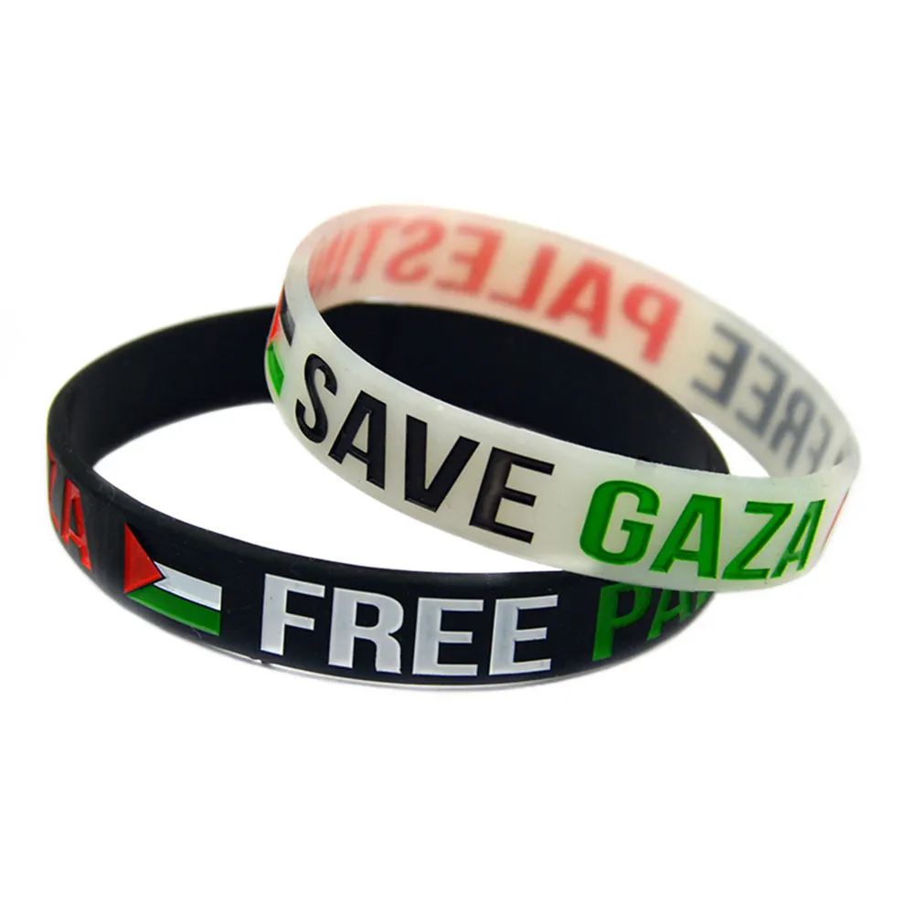 Save Gaza Palestine Bransoletka silikonowa wypełniona logo flagowym Czarnym i przezroczystym Color2935