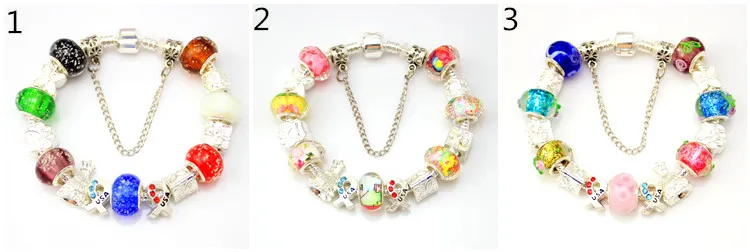 Colorful European Style Crystal charms Silver Plated Chamilia Beads Bracelet & Bangles for Women with Acylic Beads