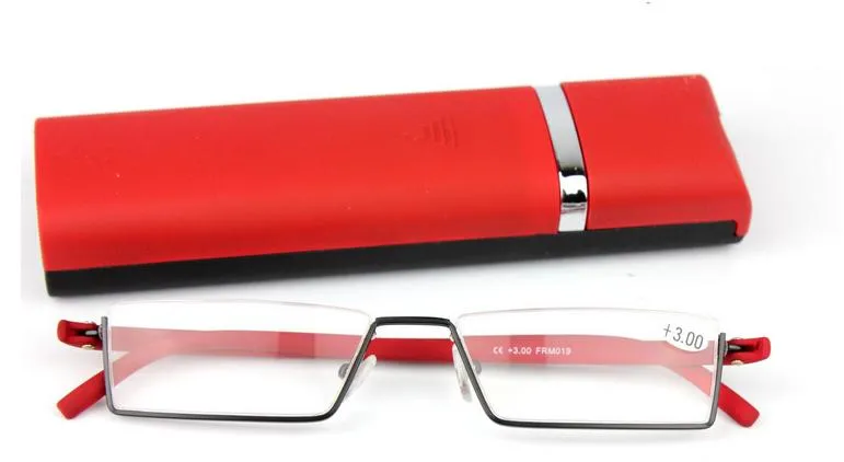 Retail TR90 reading glasses go with case for women portable mini presbyopia glasses red color9448278