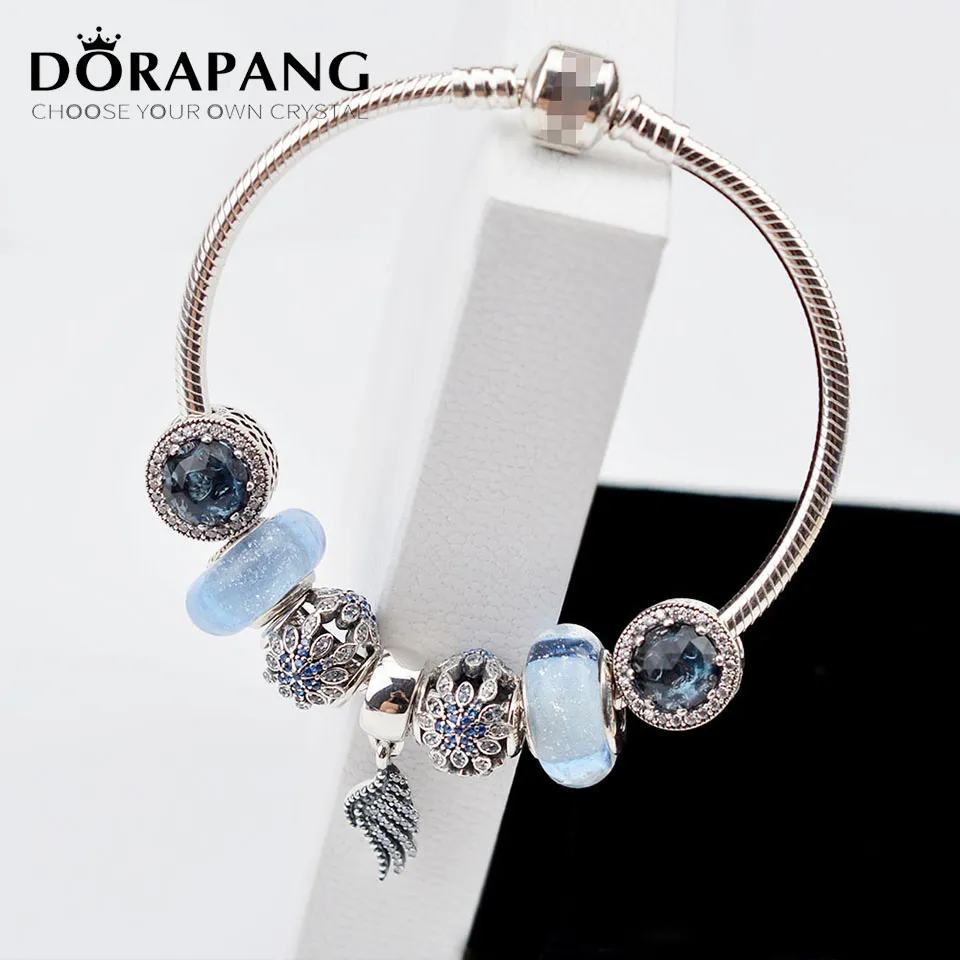 DORAPANG 100% 925 Sterling Silver Charm Perles Bracelets Bleu Cristal Collocation Bracelet Convient Aux Femmes DIY Bracelets Envoyer Les Boxs