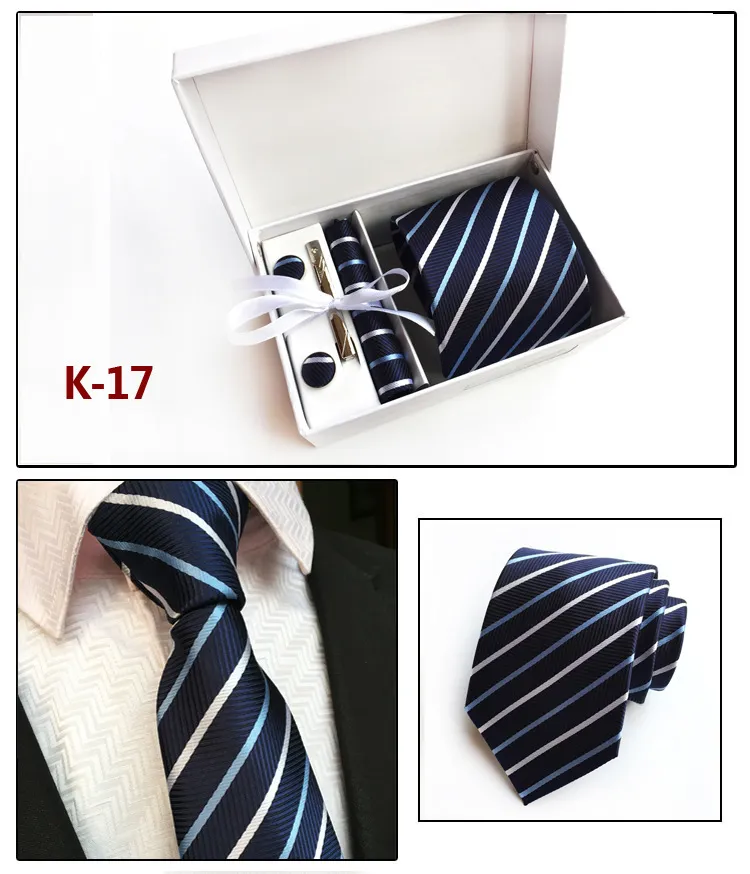 2019 HOT Necktie set handkerchief Cufflink Necktie clips Gift box for Father's Day Men's business tie Christmas Gif