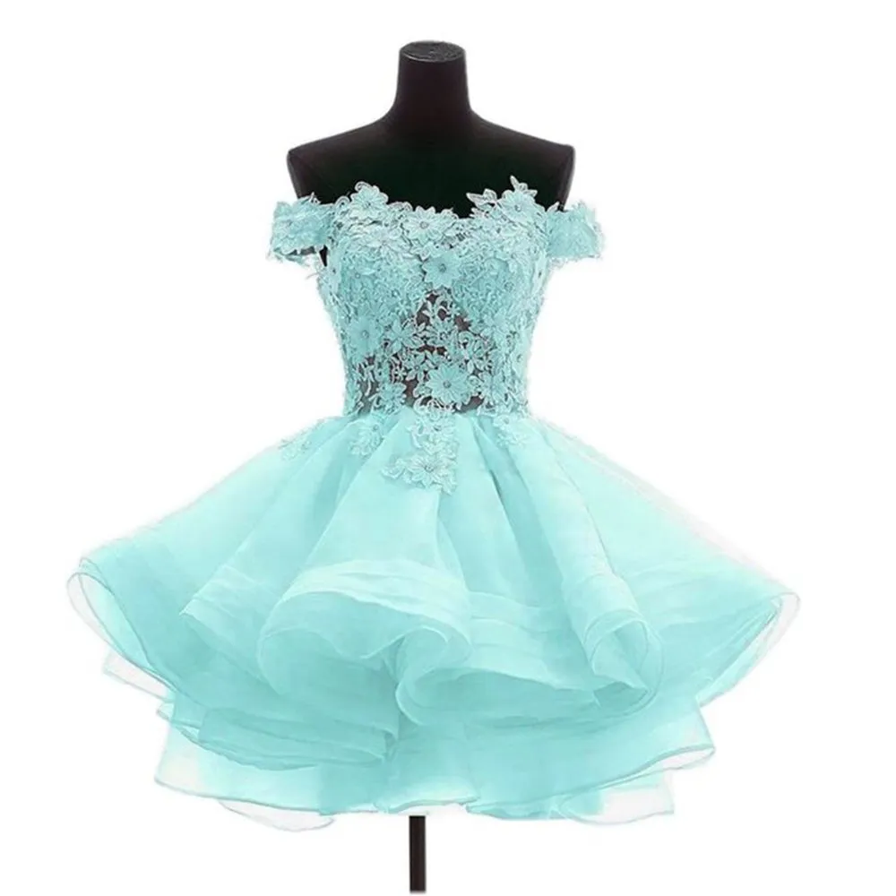 Stock Lace Appliques Organza Short Prom Homecoming Sukienki Plus w rozmiarze Kryształy Kryształy Gospodarz Koktajl Koktajl Suknia QC1241650718