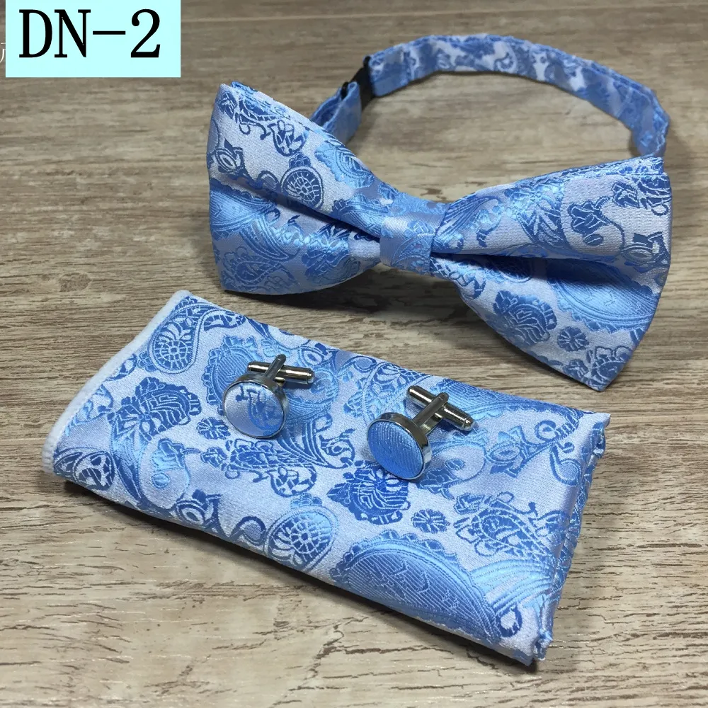 Klassieke Zelf Stropdas en Hanky ​​Manchetknopen Set Zijde Jacquard Geweven Mannen Butterfly Bowtie Pocket Square Zakdoek Pak Bruiloft