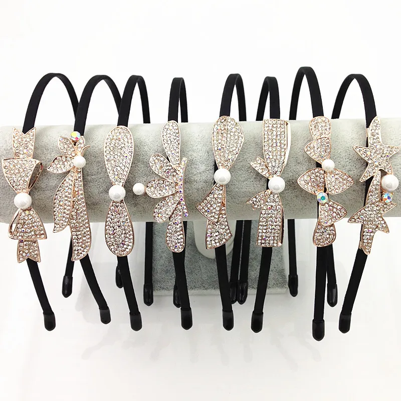 Peal Head bands Wholesale Shiny Sweet Crown Rhinestone Silver Head hoop Star bowknot Headdress Crystal Hair Accessories hairbands free DHL