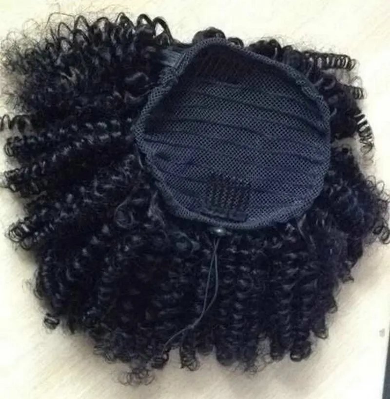 100% brasilianskt klipp i humant hästsvans hårförlängningar Kinky Curly Drawstring Ponytail Afro Puffs Virgin Curly Ponytails 120g