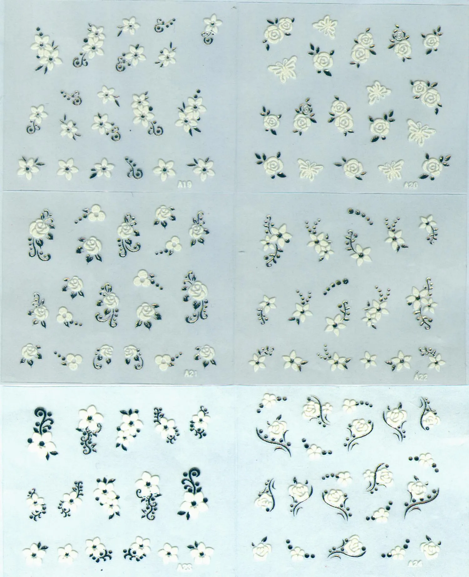 Decorazioni unghie 3D Nail Seal Silver + White Flower Decor Nail Sticke A 01-30