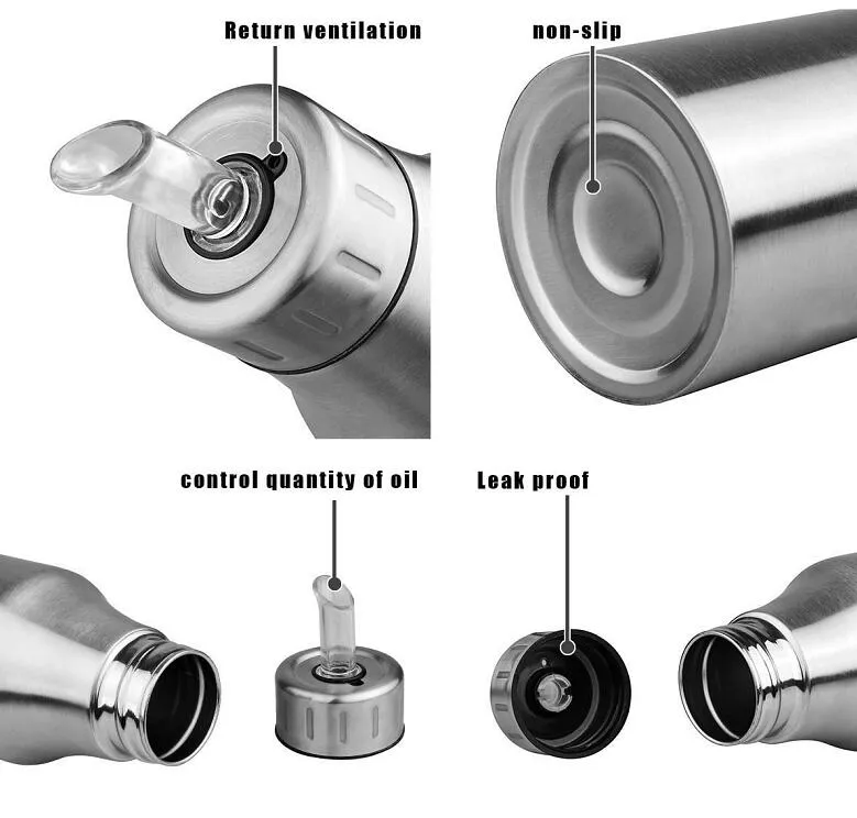 Novo 500ml / 750ml aço inoxidável de aço inoxidável dispensador de óleo de garrafa de óleo de vazamento de óleo para para o vinagre de olivã de vinagre cozinha ferramenta vinagre