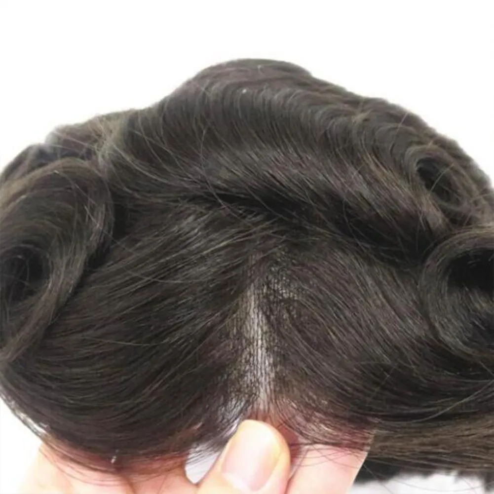 超丈夫な薄い肌の男性Toupee、100％天然の人間の髪の系のシリコーンベースの髪の毛髪の補綴代替のかつら