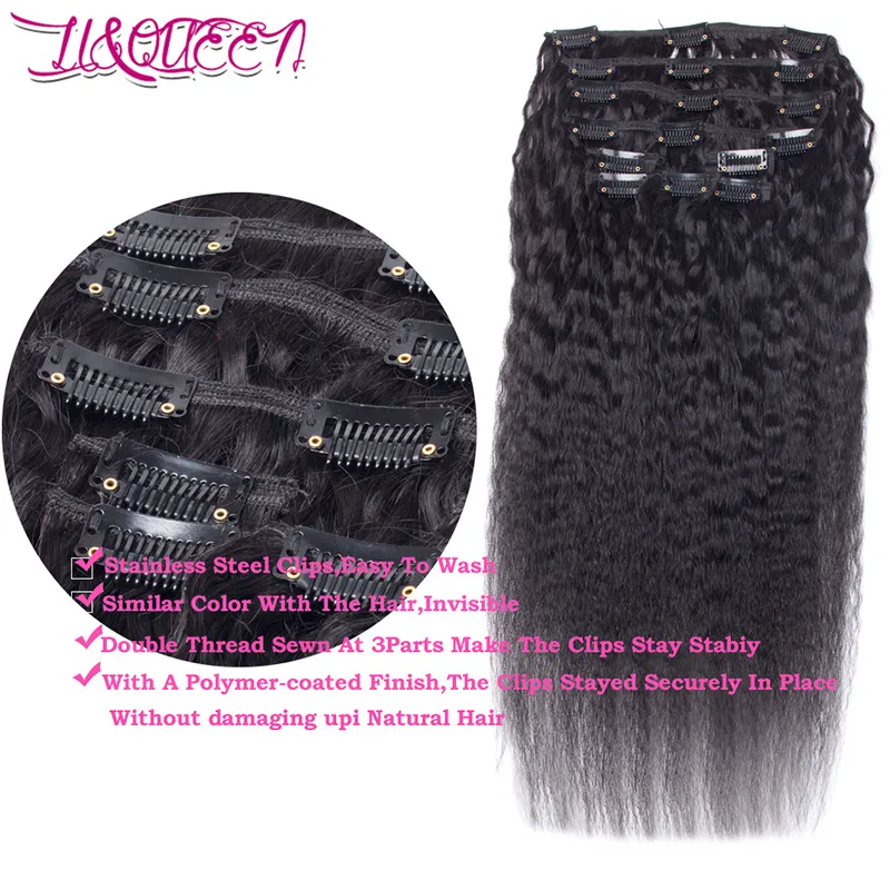 Human Hair Peruvian kinky Straight Clip In Hair Extensions Yaki 100 Natural Queen Beauty Hair 100glot 1028 Inches19618715265931