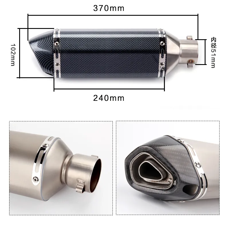 TKOSM Universel 51mm ALUMINIUM Moto Tuyau D'échappement GY6 Modifié Scooter Silencieux D'échappement pour HONDA R6 R1 FZ6 Z1000 GSXR