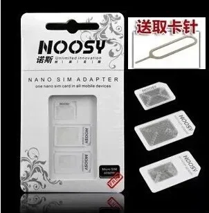 500 Set / Lot * Noosy 4 in 1 Nano SIM-kaart naar Micro Sim Nano Micro Adapter voor iPhone Samsung SIM-kaartadapter