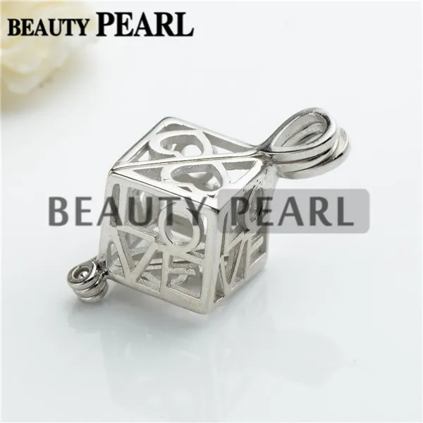 Love Heart Box Locket Cage Pendant Pearl Mountings Wish Pearl 925 Sterling Silver Gift Pendant