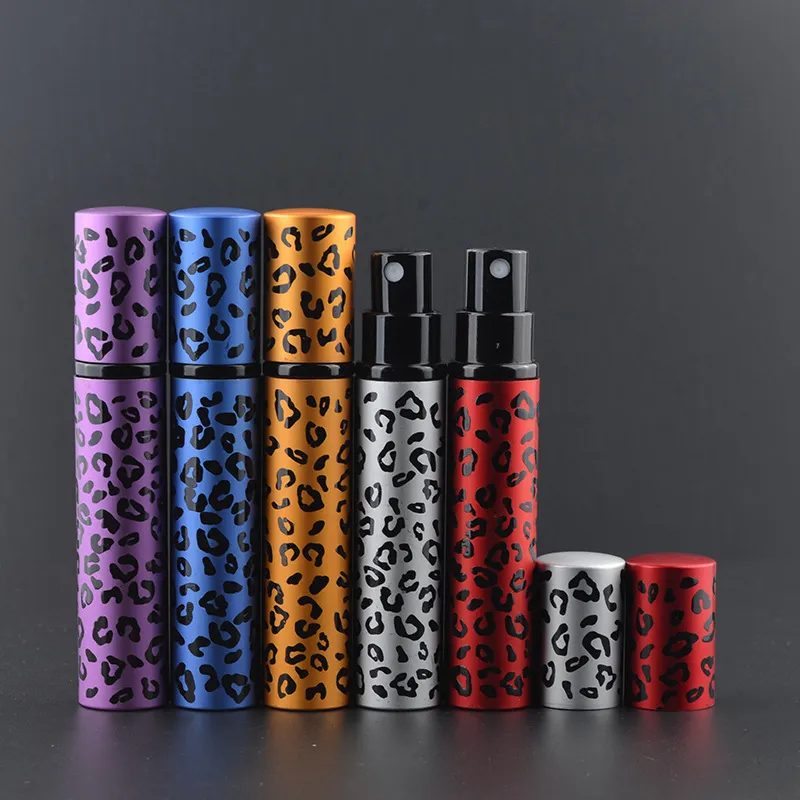 Pompa di vetro Leopard mini atomizzatore riutilizzabile di alluminio vuota della bottiglia dello spruzzo del tubo profumo olio essenziale con metallo spruzzatore