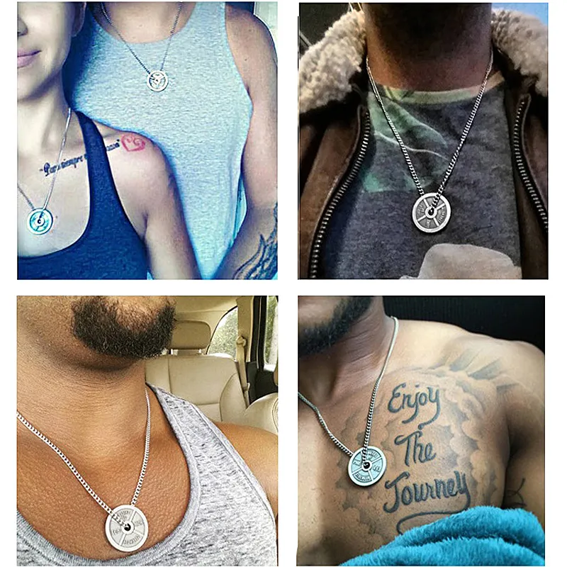 Titan män kvinnor populära logotyp hantlar tallrik hängen halsband älskare smycken par fitness tillbehör elektroplätering nondiscolouring