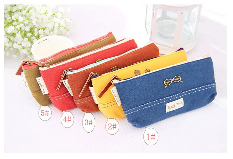 Cosmetic Bags Women Brief Canvas Long Pencil Case Zipper Bags Mix Color