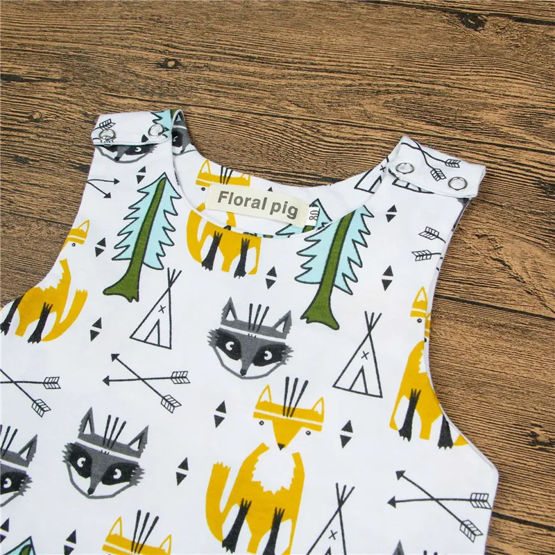 Cotton Baby Clothes 2018 New Rompers Sleeveless Lovely Newborn Toddler Kids Baby Boys Girls Jumpsuit Fox Printing Romper Summer Outfits