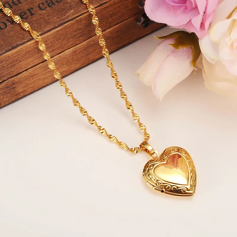 Saint Valentin Cadeau Coeur Médaillon Espace Vide Pendentif Collier Femmes Bijoux 18k Or Jaune GF Rempli Romantique Fantaisie