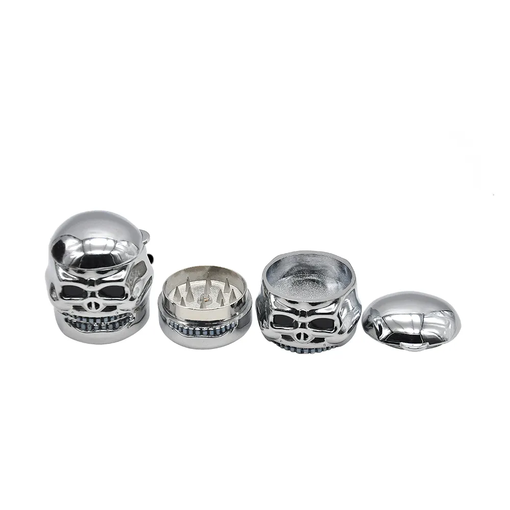 lot 3 Layers Skull Metal Herb Tobacco Spice Smoking Grinder Hand Crank Crusher with Storage Compartmen6759804