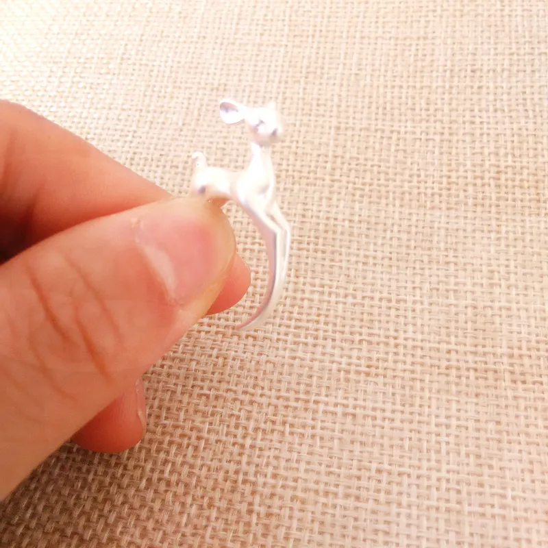 Simpatici anelli di cervo Bambi, anelli animali 3D regolabili Colore oro argento opaco Donna Bambini Migliori regali di Natale