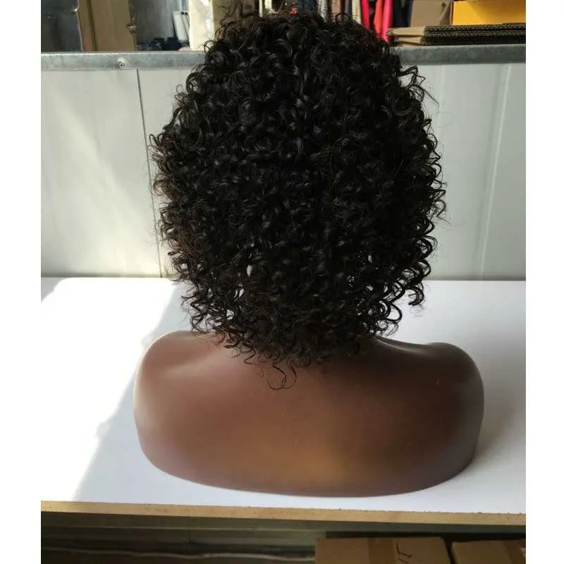 Encaracolado bob transparente frente do laço perucas de cabelo humano virgem malaio curto pixie corte peruca para preto feminino onda de água profunda perucas