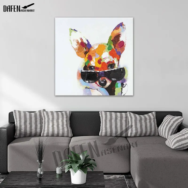 100 à la main mignon Chihuahua chien peinture à l'huile sur toile moderne dessin animé Animal belles peintures pour animaux de compagnie pour chambre décoration murale 3524541