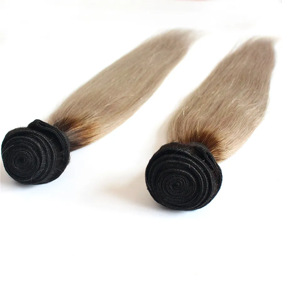 T1B / Grigio ombre Tessuto capelli lisci Fasci di capelli umani al 100% 200g 2 pezzi Estensione dei capelli non Remy 10-26 pollici Spedizione gratuita