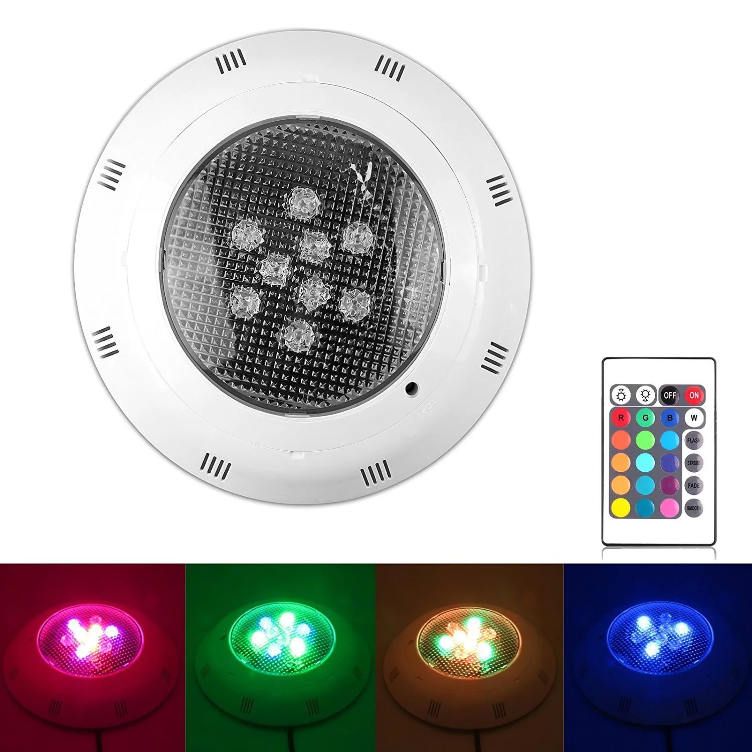 Underwater Swimming Pool SPA 9W Bright LED Light Colorful RGB& IR Remote Control 12w 15w 18w