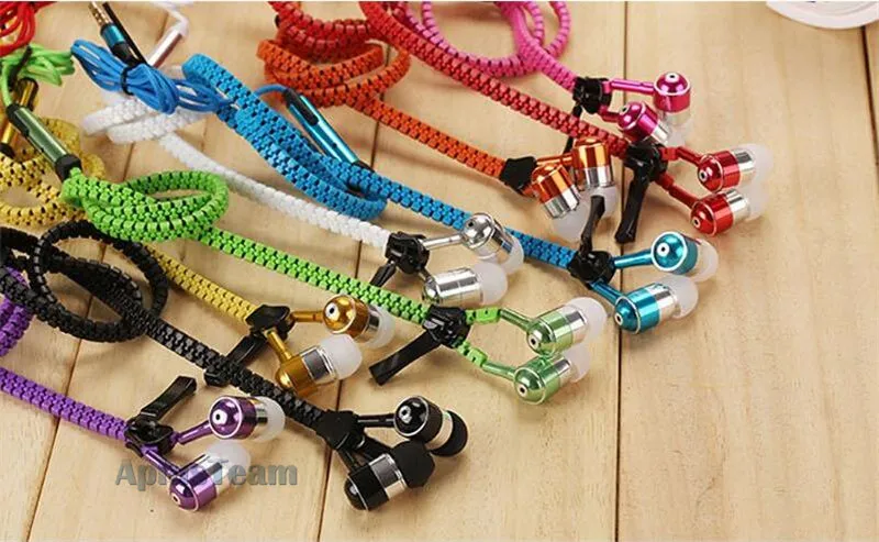 Dragkedja hörlurar headset 35mm Jack Stereo Bass Earuds inear Zip Mic Colorful Headphone för iPhone 7 6 Plus Samsung S6 MP3 MP47528943