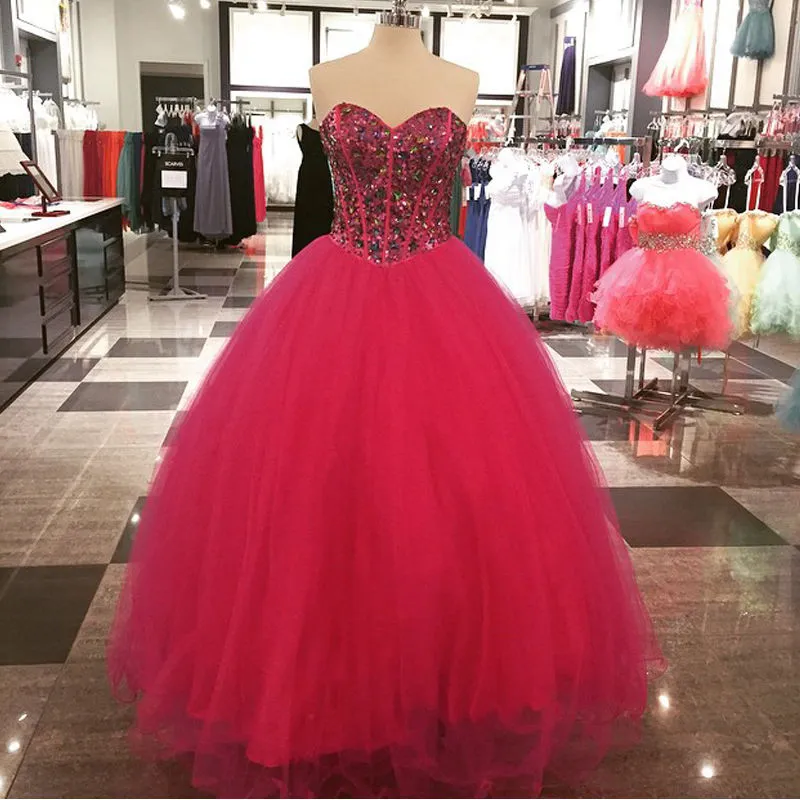 Heißer Verkauf Schatz-Ballkleid-Quinceanera-Kleider 2017 mit Kristallen und Perlen in Übergröße, formelles Abschlussball-Bonbon-16-Festzug-Debütantin-Partykleid BM66