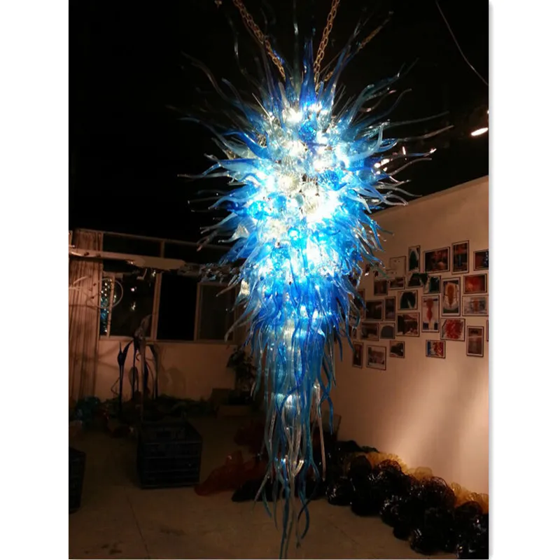 كبير الأزرق الأزرق الفاخر يدوي الثريا البورسليوت الزجاجية مورانو على غرار مصابيح قلادة القلادة الإبداعية النمط الإيطالي