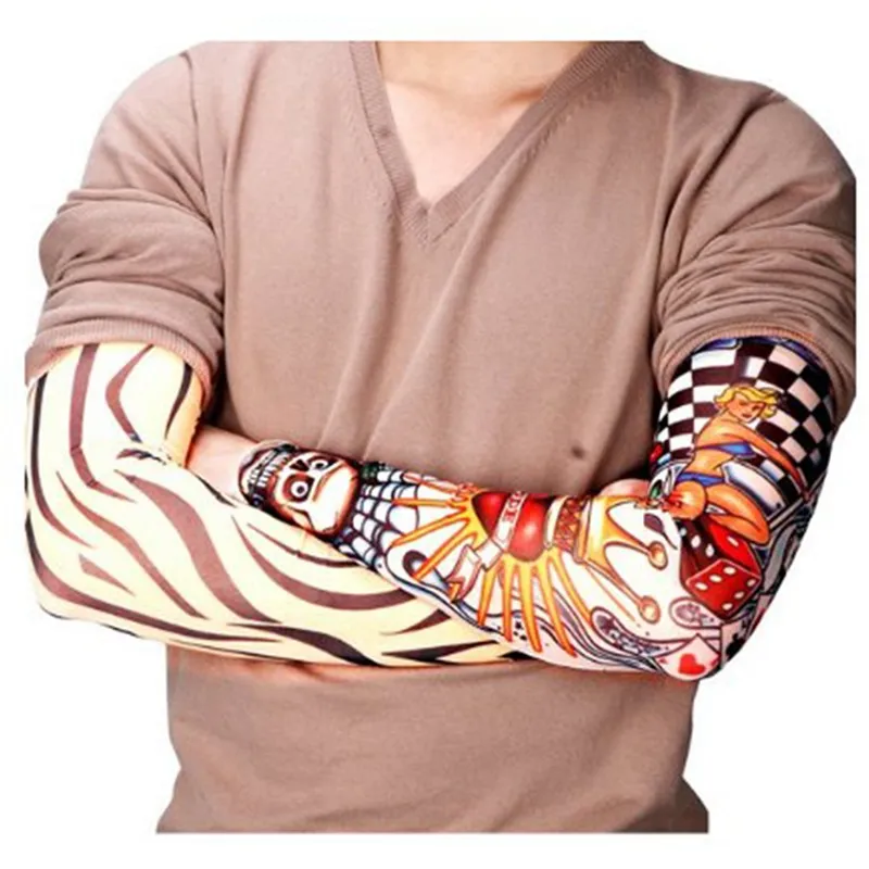 Nieuwe nylon elastische nep tijdelijke tattoo mouw ontwerpen body arm kousen tatoo voor coole mannen vrouwen