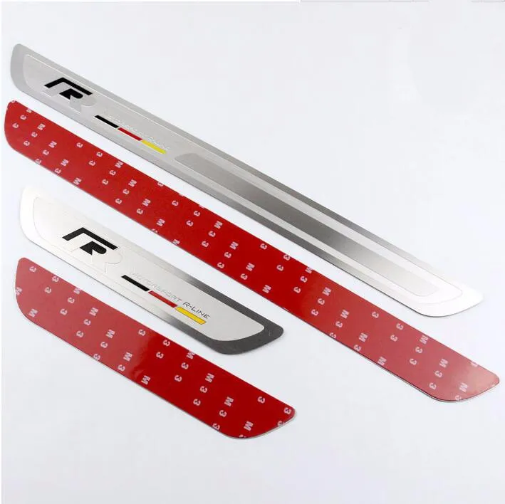 R Style thin stainless steel welcome pedal door sill strip for VW Volkswagen Magotan Bora Sagitar CC Golf Car Accessories230L