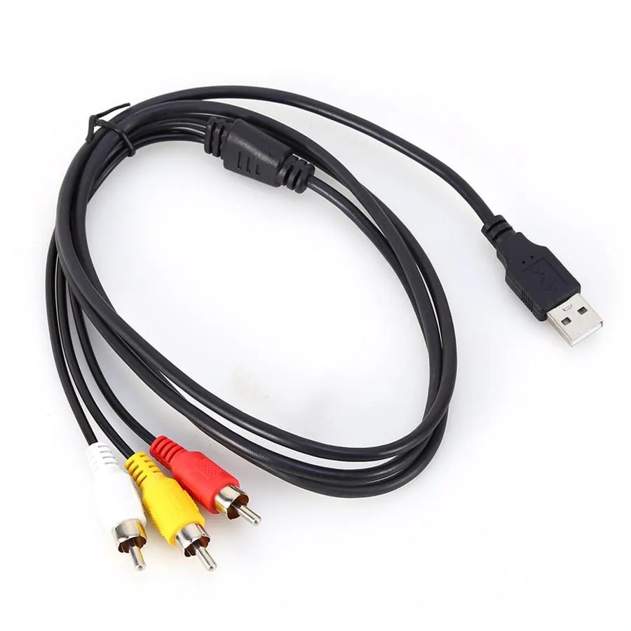 2 sztuk / partia Freeshipping 5ft 1.5m Mężczyzna do męskiego USB 2,0 do 3 RCA Audio Video AV Adapter Cable Cord