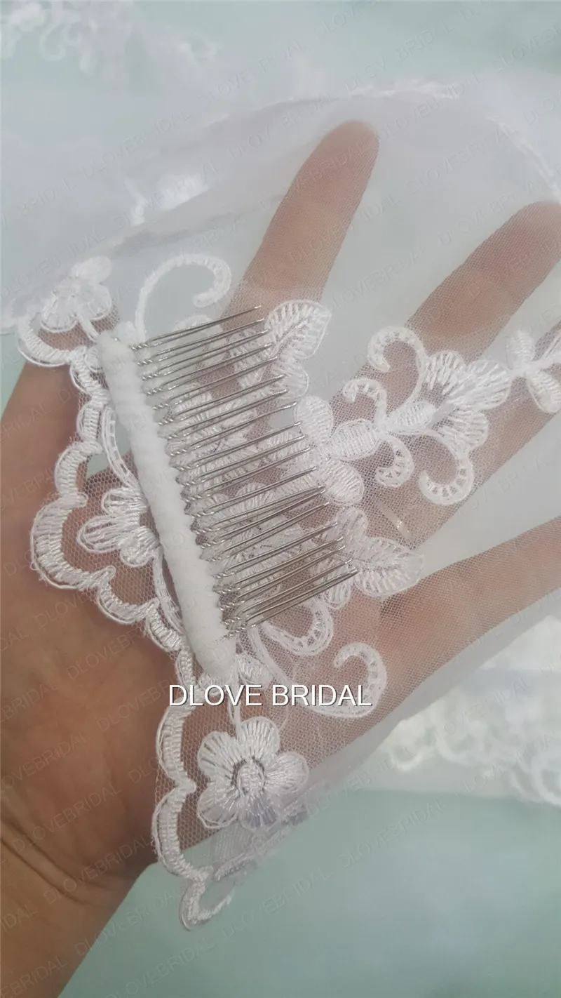 Eelgant Hip Length Wedding Veil White Ivory One Layer Lace Appliqued Edge Bridal Party Hair Accessory Veils with Comb ePacket 8808292