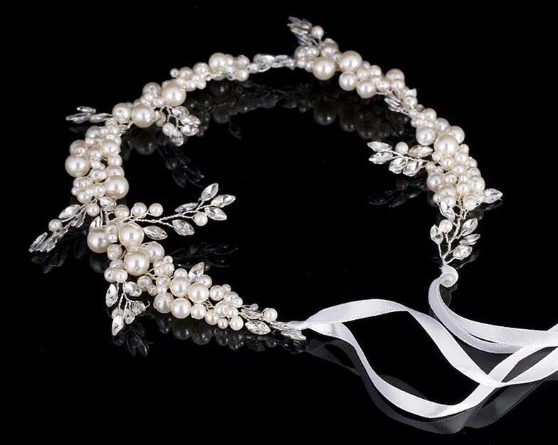 2019 Fashion Silver Pearl Bridal Hair Vine Jewelry Handmade Wedding Headband Accessories Crystal Women cheap Headpiece1146985