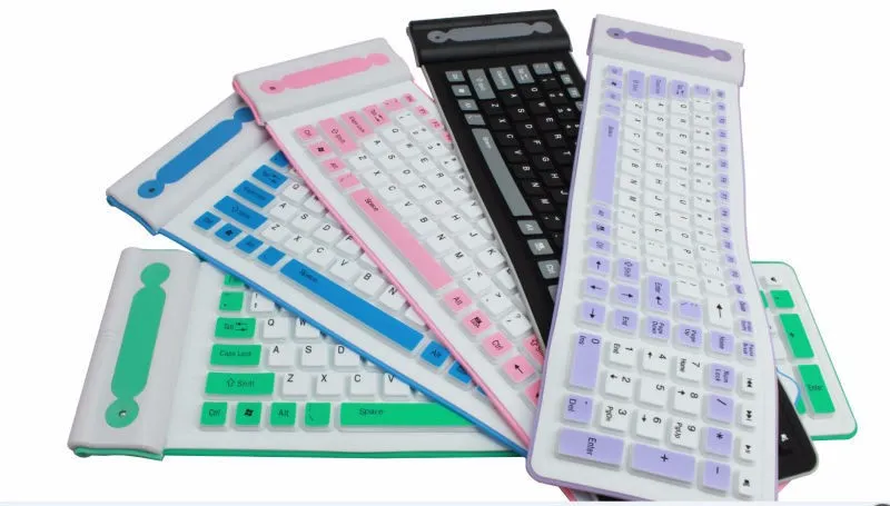 Teclado suave de silicona inalámbrico portátil de 2,4G, teclado plegable Flexible impermeable de 107 teclas, teclado de goma de bolsillo para PC y portátiles