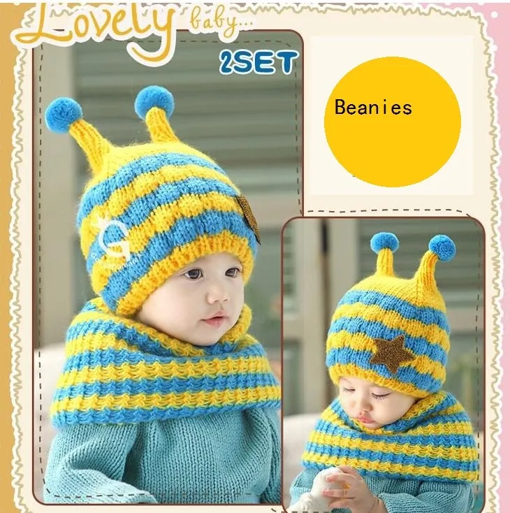 Enfants bébé dessin animé épaissir chapeau fille garçon hiver chaud tricoté laine grands yeux tentacules casquettes coloré enfants insecte abeille polaire bonnet