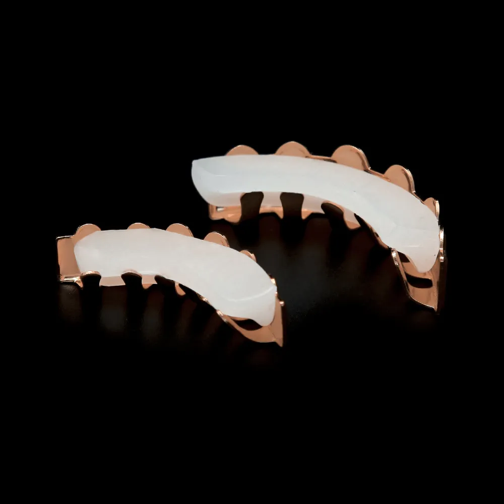 L'oro colore dei denti Hip Hop Grillz Top denti inferiori Crown Grillz Set Bocca d'argento personalizzati Denti Cappelli regalo Festa di Natale