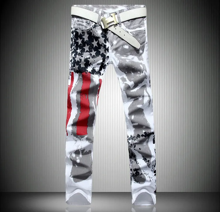 Fashion hot mens designer jeans men famous brand denim with wings american flag plus size