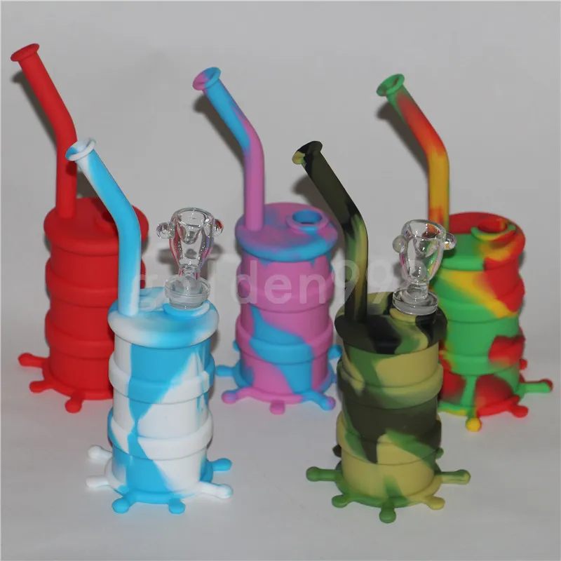 Portable Narguilé Silicone Barrel Rigs pour Fumer Herbe Sèche Incassable Percolateur D'eau Bong Fumée Concentré D'huile Tuyau DHL