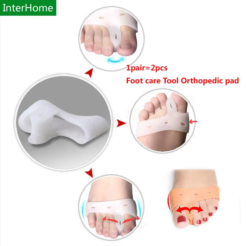 1 paire = 2 pièces gel de silicone bicyclique Hallux Valgus pouce orthèses orthopédiques orteil fendu gros os coussinet de pied gros orteil pouce éversion orteil arbalète soins