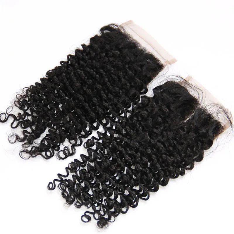 8A Virgin Human Hair Lace Closure Brésilien Péruvien Malaisien Indien Droite Vague de Corps Lâche Eau Profonde Vague Naturelle Crépus Bouclés Fermetures