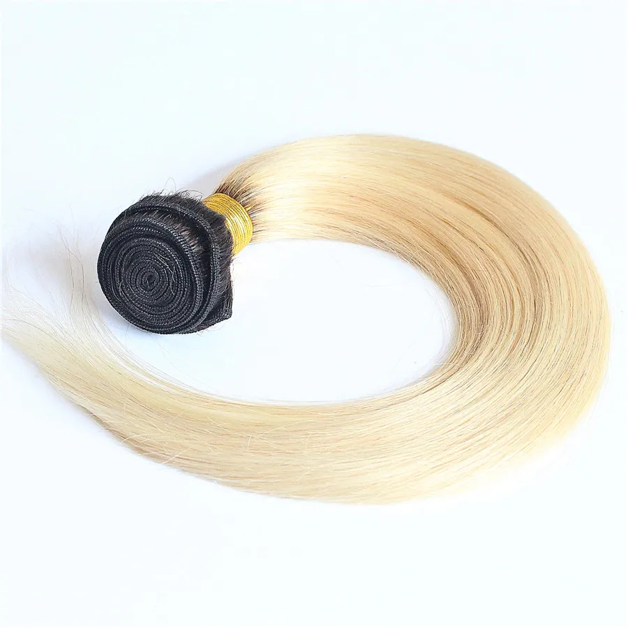 Wholesale Brazilian Remy Human Hair Bundles Straight 1B/ 613 Only Ombre Blonde Hair Weft Extensions 