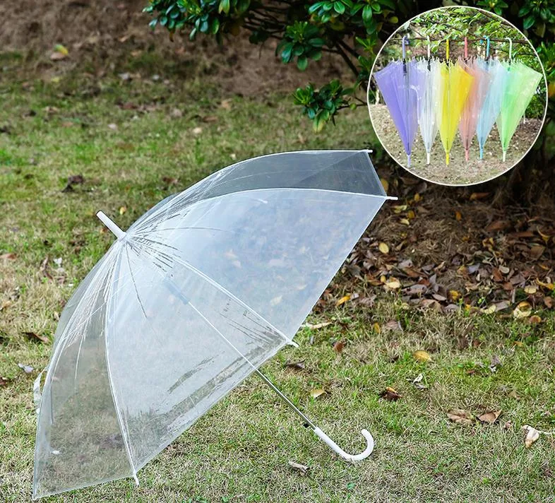 150 Stück transparente Regenschirme, transparente PVC-Regenschirme mit langem Griff, 6 Farben, SN6361