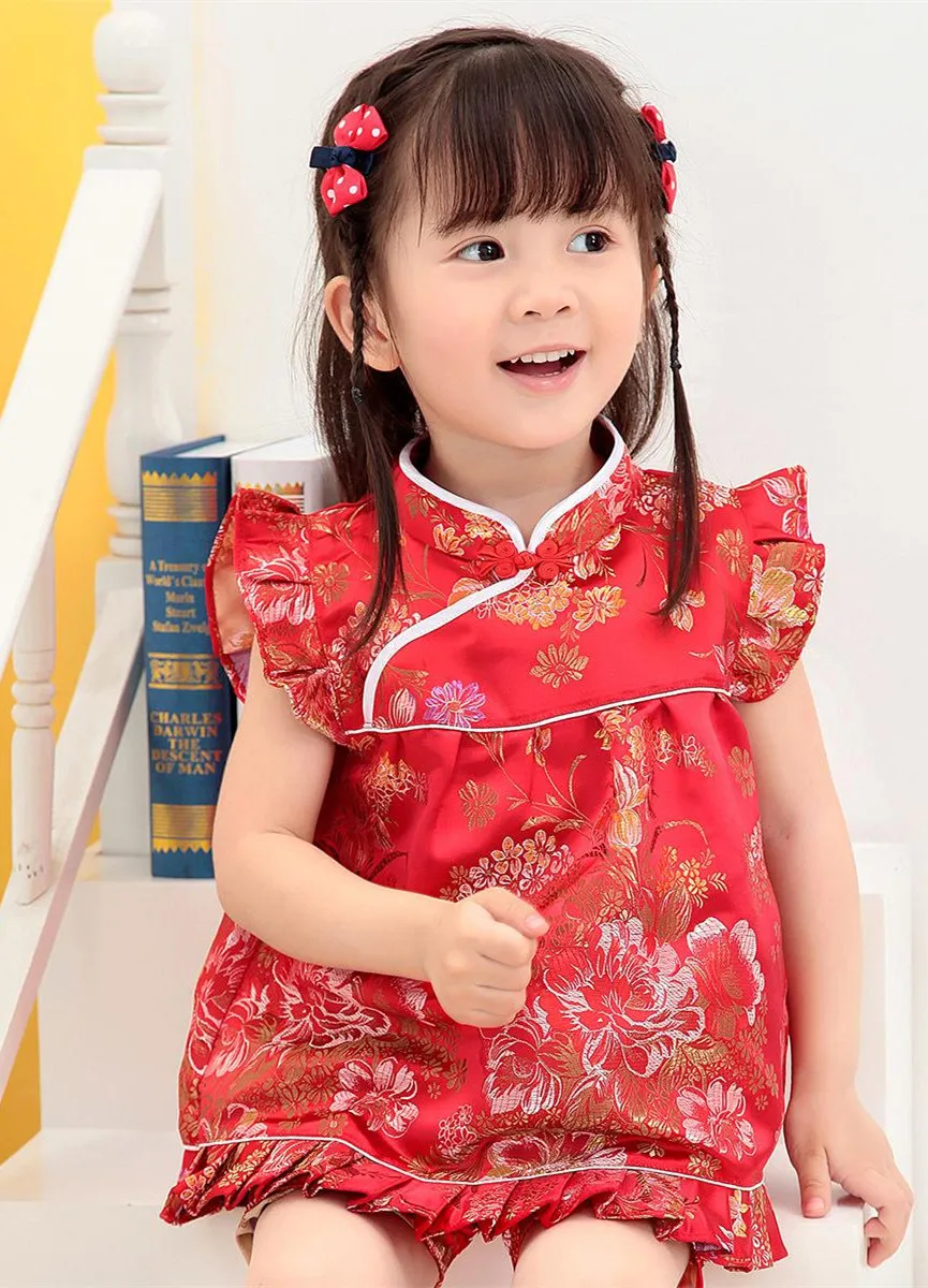 Floral Children's Sets baby girls clothes outfits suits New Year Chinese tops dresses short pants Qipao cheongsam 