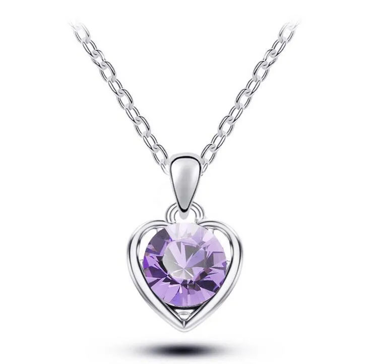 High quality Austrian crystal necklace heart language pendant female alloy ornaments WFN095 with chain a 